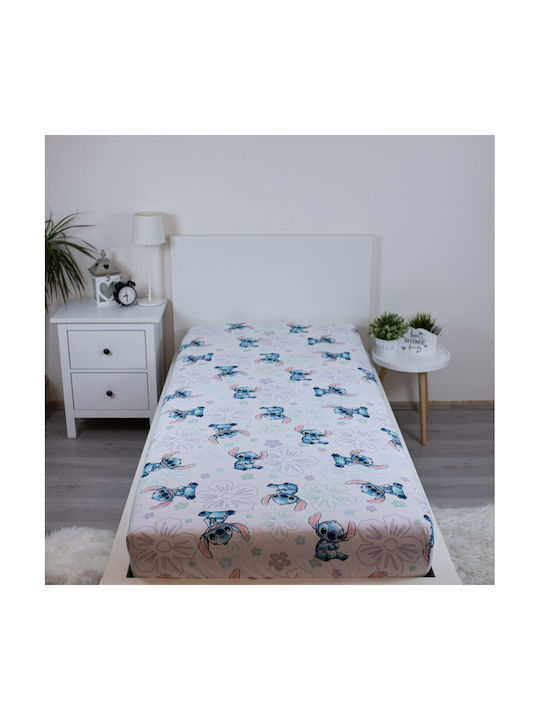 Disney Μονό με Λάστιχο Lilo And Stitch Ohana White 90x200cm