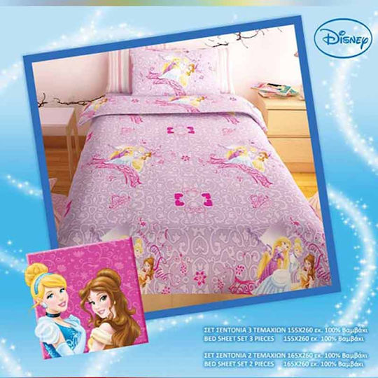 Sunshine Комплект чаршафи Единично Памучни Princess Люляк 155x260см 3бр