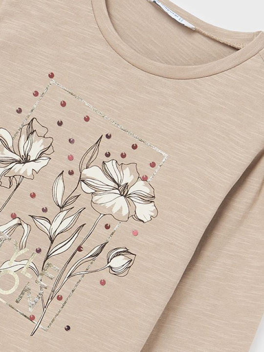 Kids' Shirt Long Sleeve Beige Flowers