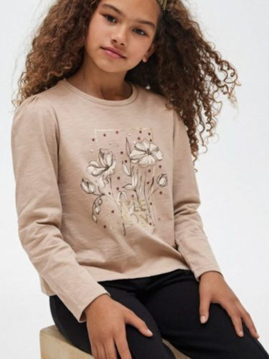 Kids' Shirt Long Sleeve Beige Flowers