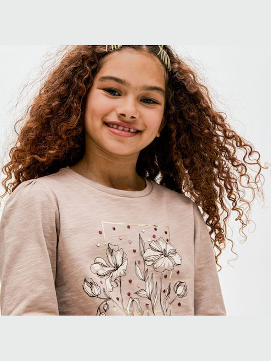 Kids' Shirt Long Sleeve Beige Flowers