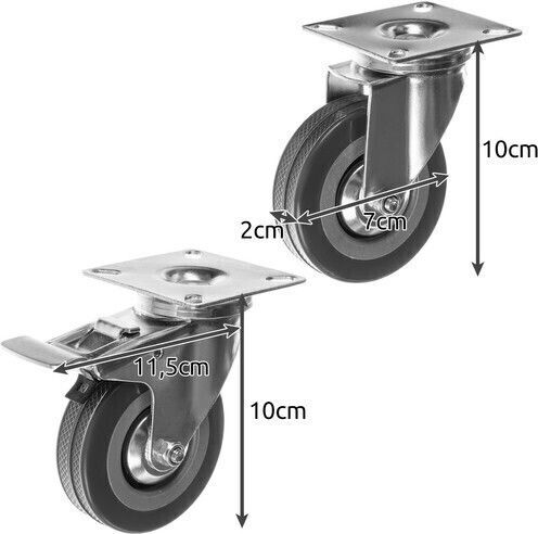 Olympus Set of 4 High Quality Furniture Wheels Iron & Rubber 2 with Brake & 2 without Brake