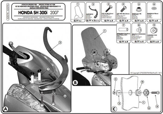 Givi Kit de instalare Parbriz motocicletă pentru Honda SH 300 - Magazin online 2007-2010 A307A