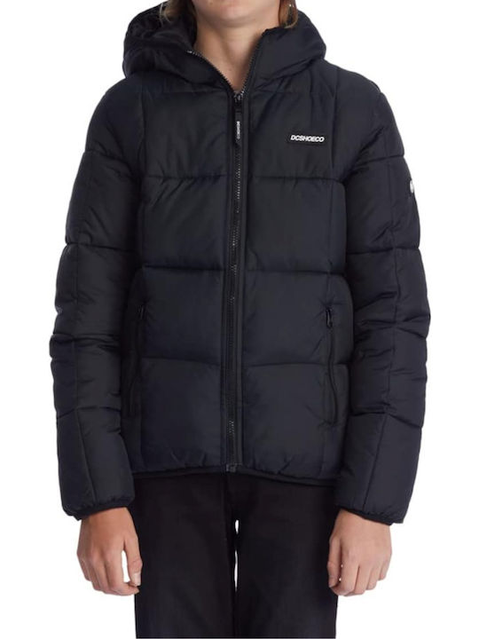Kids' Quilted Jacket Short with Hood Black Square Up