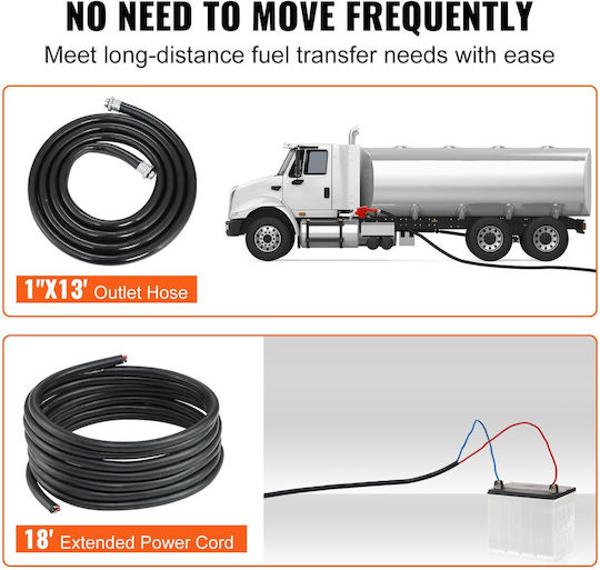 Vevor Fuel Transfer Pump 12v Dc 20 Gpm 1/4 Hp Gasoline Extractor Pump Automatic Nozzle Discharge Hose & Suction Pipe Gasoline Diesel Kerosene Ethanol & Methanol Blends Biodiesel