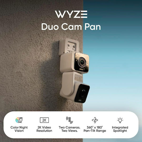 Wyze Duo Cam Pan IP Dual Surveillance Camera Wi-Fi Full HD+ 4MP Waterproof with Two-Way Communication