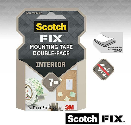 3M Self-Adhesive Double-Sided Tape White 19mmx1.5m 1pcs