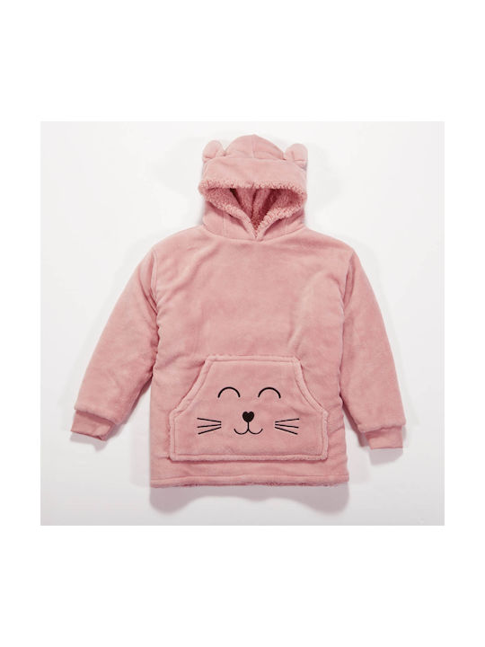 Pătura Pentru Copii Poncho Cu Mâneci Fleece Nef-nef Homeware Pisica Zâmbitoare Roz