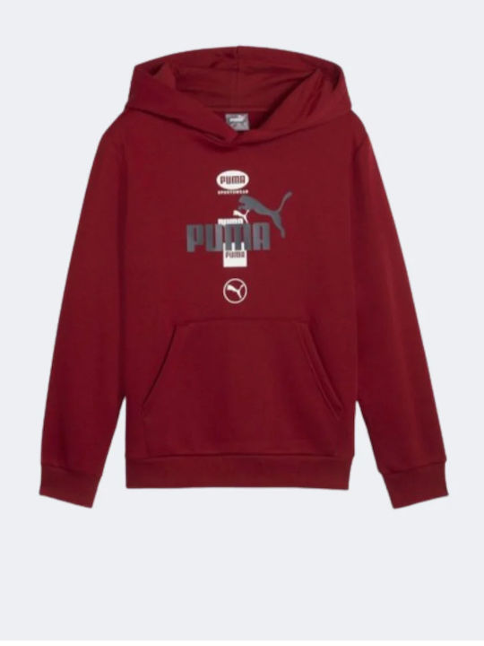Fleece Παιδικό Φούτερ με Κουκούλα και Τσέπες Μπορντό Power