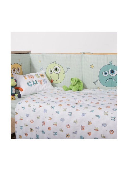 Nef-Nef Homeware Alphabet Monster Комплект Бебешки Чаршафи За Количка Памучни Бели 120x160бр 3бр