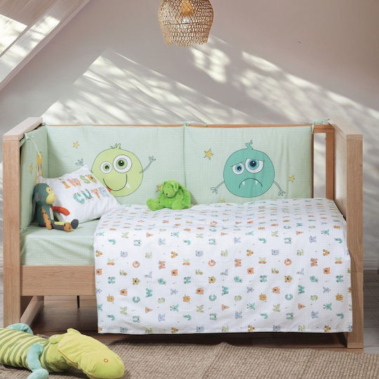 Nef-Nef Homeware Σετ Βρεφικά Σεντόνια Κούνιας Βαμβακερά Alphabet Monster Λευκά 120x160εκ. 3τμχ