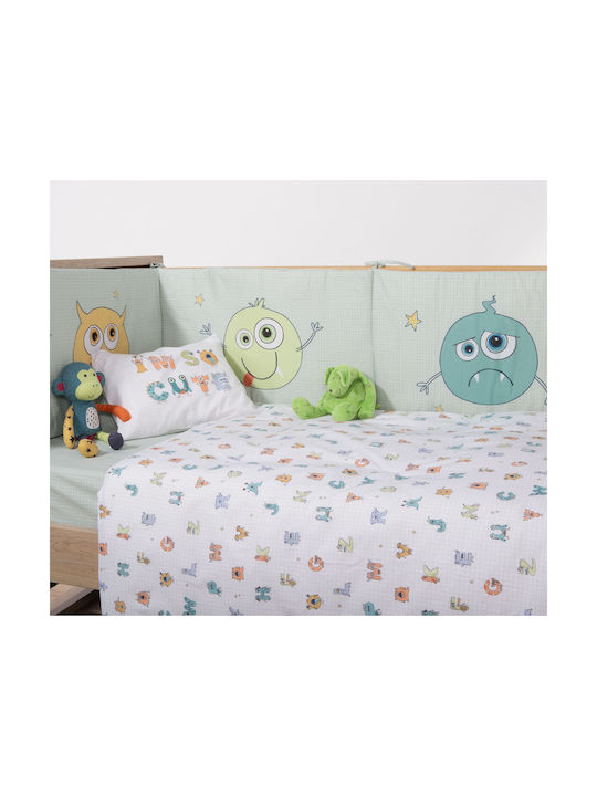 Nef-Nef Homeware Alphabet Monster Комплект Бебешки Чаршафи За Количка Памучни Бели 120x160бр 3бр
