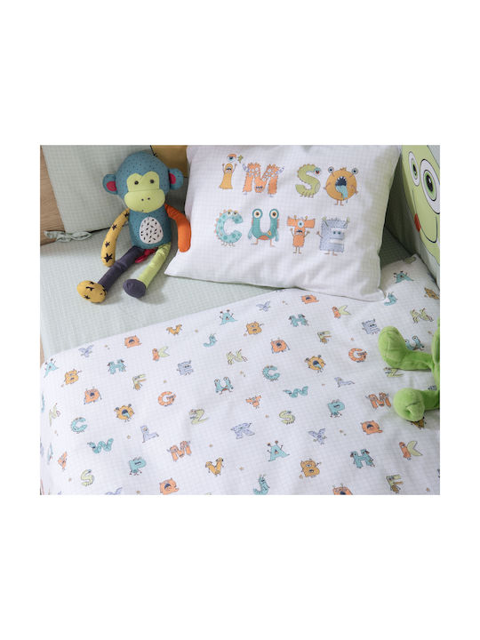 Nef-Nef Homeware Alphabet Monster Комплект Бебешки Чаршафи За Количка Памучни Бели 120x160бр 3бр