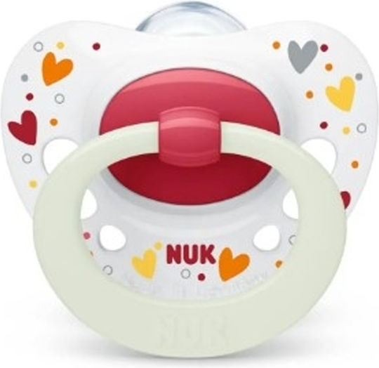 Nuk Signature Orthodontic Pacifier Silicone Night with Case Hearts - White - Red for 0-6 months