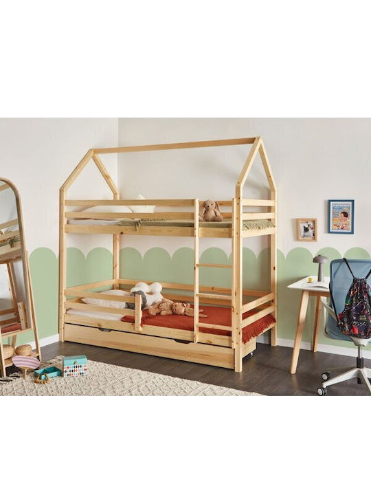 Kids Bed Bunk Single with Storage Space Brown for Mattress 90x200cm