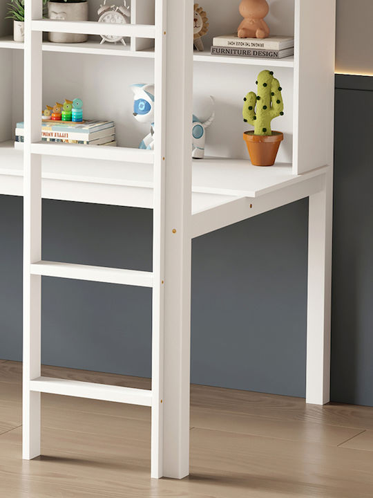 Libro Kids Bed Loft Bed Single with Desk Beige for Mattress 90x190cm