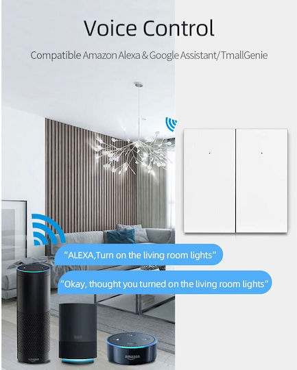 Rovo Διακόπτης Τοίχου Wi-Fi Μονός με Πλαίσιο Λευκός