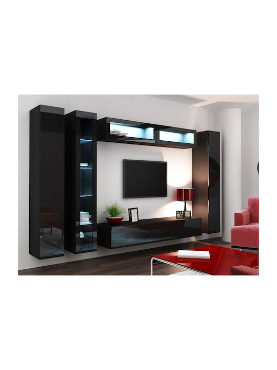 Vigo 180 Витрина за дневна от ПДЧ със стъкло Черен / Черен Гланц 40x30x180см