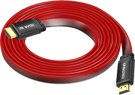 Oniverse Cabluri HDMI 2.1 Ultra High Speed 48Gbps 4K 120Hz HDR VRR Flat Cablu HDMI de Sex Masculin - HDMI de Sex Masculin 2m Roșu
