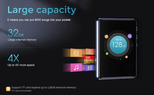 Joliker MP3 Player (64GB) with IPS Touch Screen 2.4" Multicolour