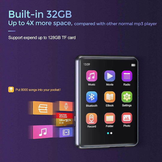Joliker MP3 Player (64GB) with IPS Touch Screen 2.4" Multicolour