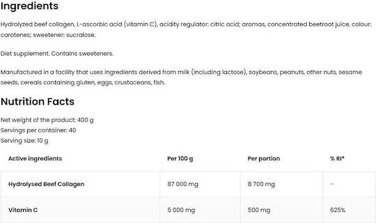 OstroVit True Taste Collagen + Vitamin C mit Vitamin C 400gr Pfirsich