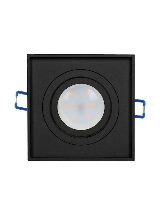Redled Square Metallic Recessed Spot with Socket GU10 Black 9.6x9.6cm. 1pcs