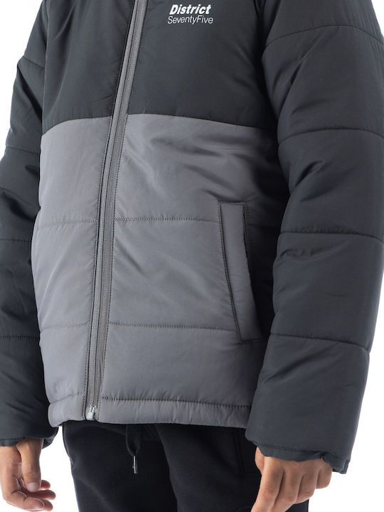 Kids Casual Short Hooded Black Jacket