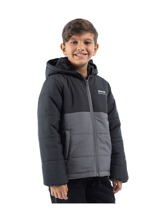 Kids Casual Short Hooded Black Jacket