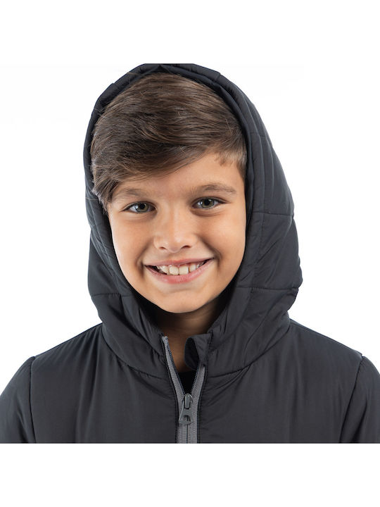 Kids Casual Short Hooded Black Jacket