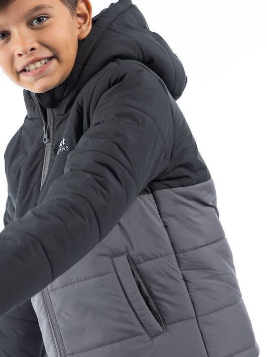 Kids Casual Short Hooded Black Jacket
