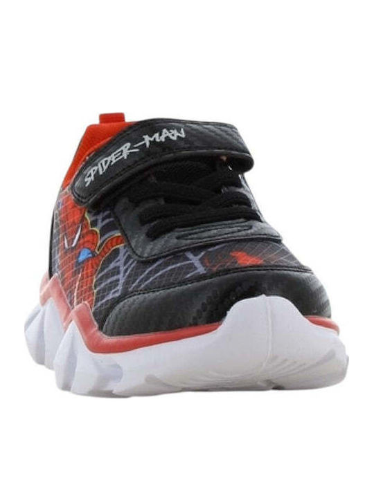 Παιδικά Sneakers Ανατομικά με Σκρατς & Φωτάκια Μαύρα