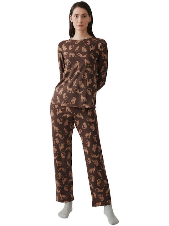 Minerva Winter Women's Pyjama Set Brown