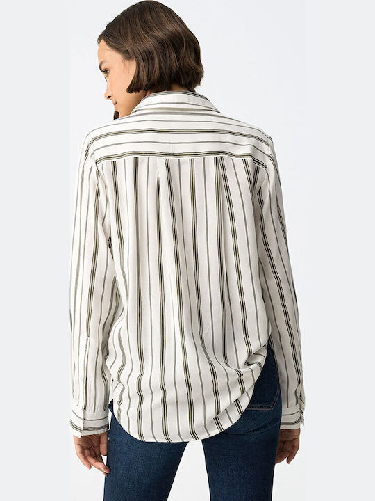 Women's Striped Long Sleeve Shirt Khaki