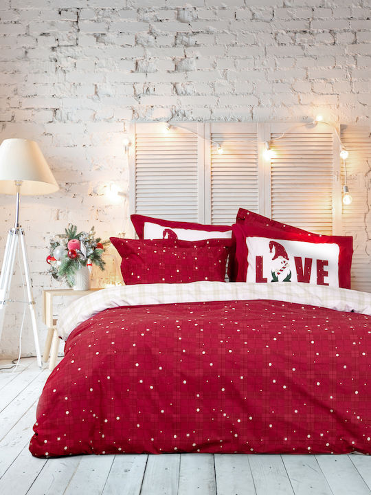 Nima Duvet Cover Set Cotton Single with Pillowcase 160x240 Everlove Red, Ecru