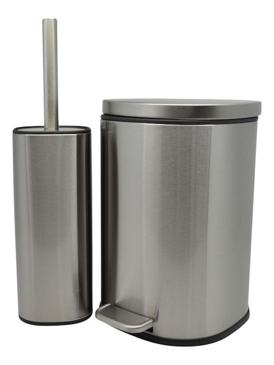 Ankor Inox Toilet Brush and Basket Set Soft Close 5lt Silver
