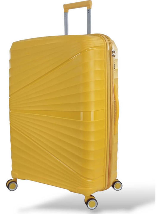 Playful Bags Large Travel Suitcase Hard Yellow with 4 Wheels Height 75cm