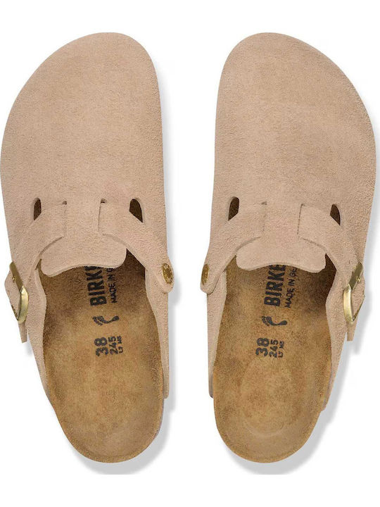 Boston Leather Leather Winter Women's Slippers Beige Narrow Fit