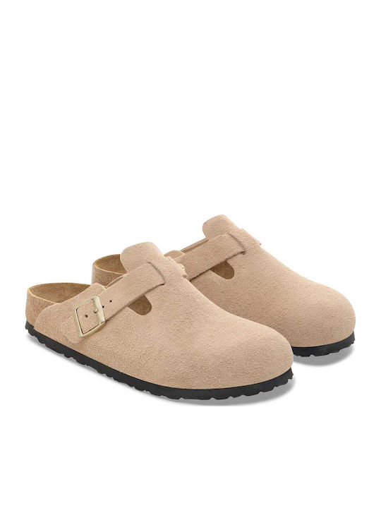Boston Leather Leather Winter Women's Slippers Beige Narrow Fit