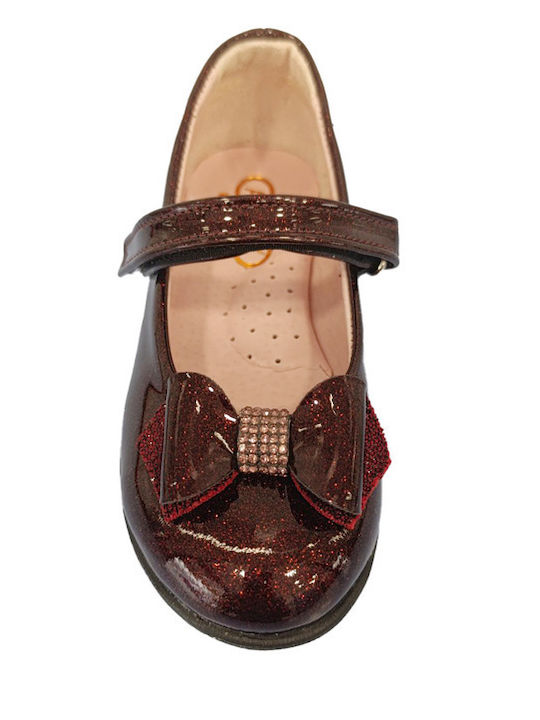 Kids Anatomic Patent Leather Ballerinas with Hoop & Loop Closure Burgundy