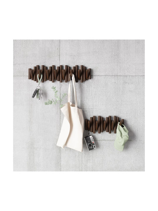 Umbra Wall Hanger Picket Wooden 8 Hooks Brown 61x4x17cm