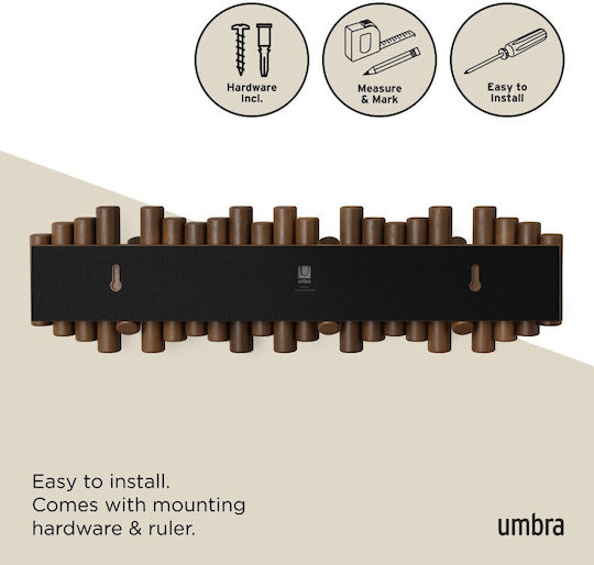 Umbra Wall Hanger Picket Wooden 8 Hooks Brown 61x4x17cm