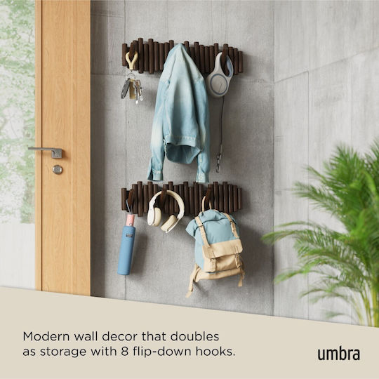 Umbra Wall Hanger Picket Wooden 8 Hooks Brown 61x4x17cm