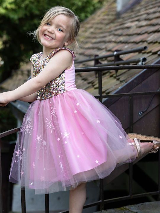 Mädchenkleid Ärmellos mit Pailletten Rosa