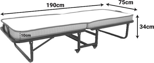 Πτυσσόμενο Ράντζο με Στρώμα 10cm Μονό 190x75εκ.