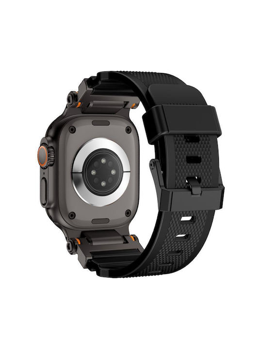 Apple Watch 42 44 45 46 49mm Μεταλλικό Λουράκι Explorer Σιλικόνη Μαύρο