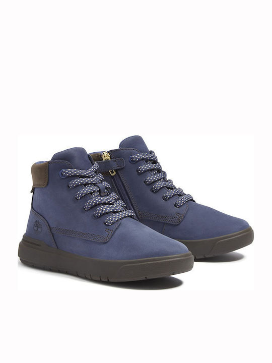 Seneca Bay Mid Leather Kids Boots with Laces Blue