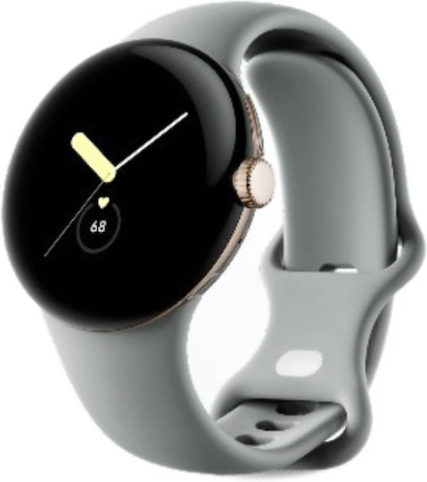 Google Pixel Watch LTE Stainless Steel 41mm με eSIM και Παλμογράφο (Champagne Gold case / Hazel Active band)