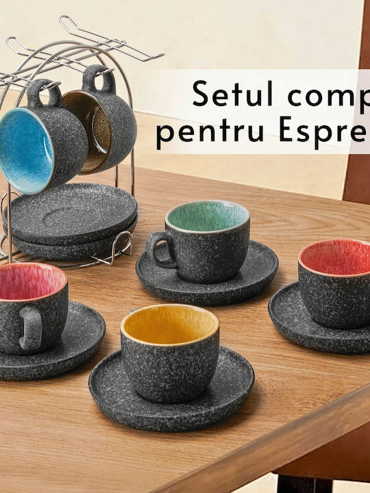 Miamio Set of Cups Espresso Ceramic Multicolored 80ml 6pcs