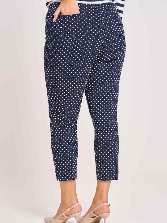 Women's Fabric Trousers with Elastic Slim Fit Blue